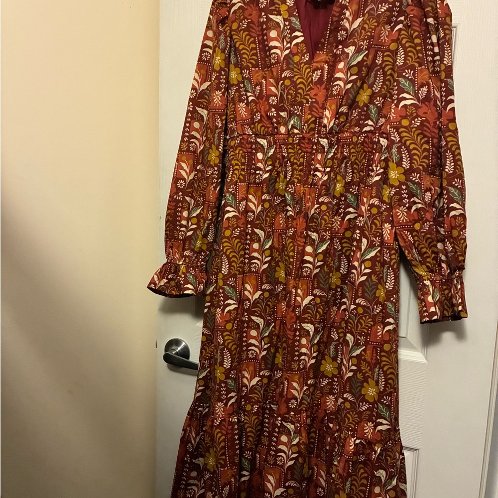 Umgee Autumn Floral Dress - Burgundy and Mustard - Picture 3 of 4